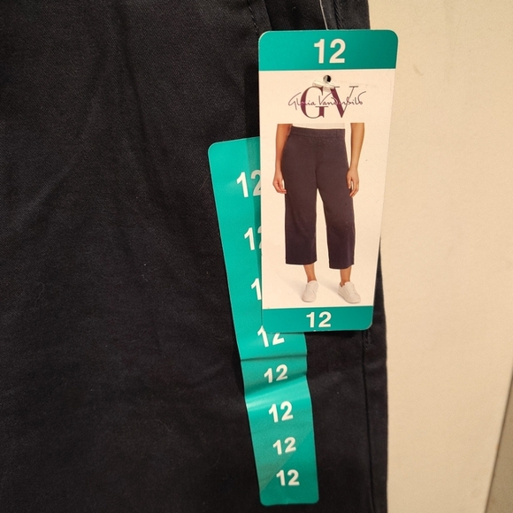 Gloria Vanderbilt NWT Women's Navy Pull-On Wide Leg Cropped Pants Sz 12-Casual - Picture 3 of 9
